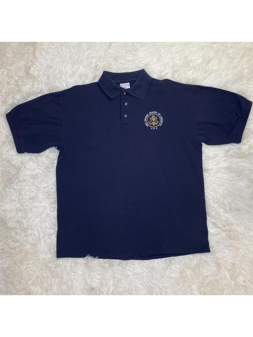 United States of America Shirt Mens L Blue Polo Embroider Cotton Deluxe by Anvil